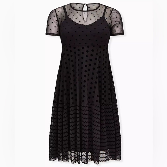 torrid Dresses & Skirts - Black Flocked Mesh Shirred Hem Midi Dress 6X
